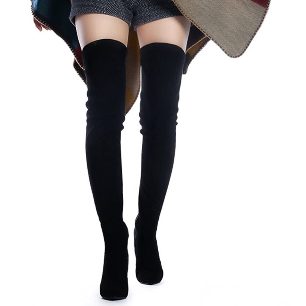 Black Thigh High Suede Boots.